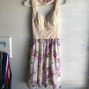 women’s floral dress with heart shaped back